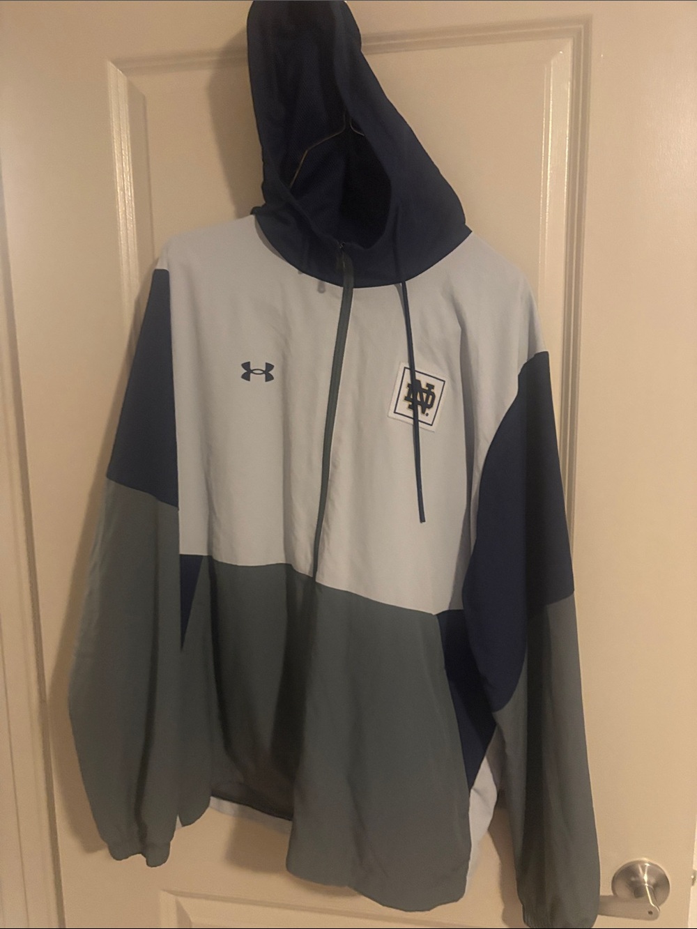 Under Armour Colorblock Hooded Pullover - Light Gray, Navy & Charcoal